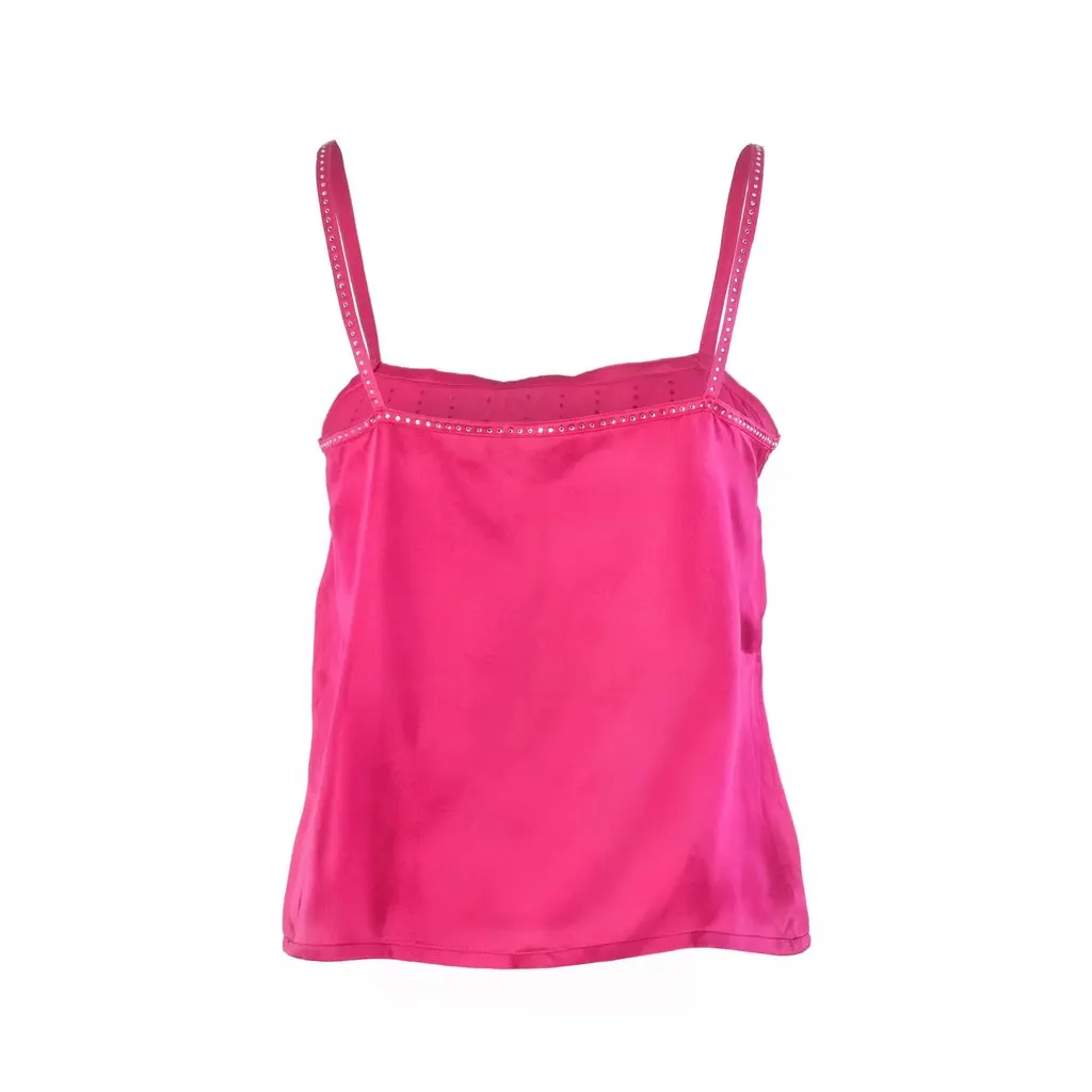 Unsigned Louis Féraud Pink Silk Rhinestone Camisole Top - '90s Pink Silk Good - Inside View