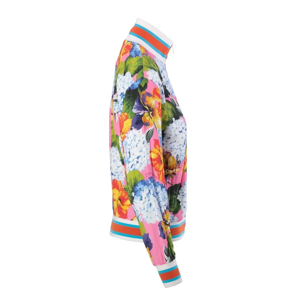 Dolce & Gabbana Pink Floral Print Bomber Jacket - '20s Pink Denim Good - Back View