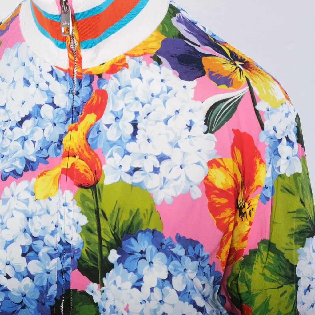 Dolce & Gabbana Pink Floral Print Bomber Jacket - '20s Pink Denim Good - Model View