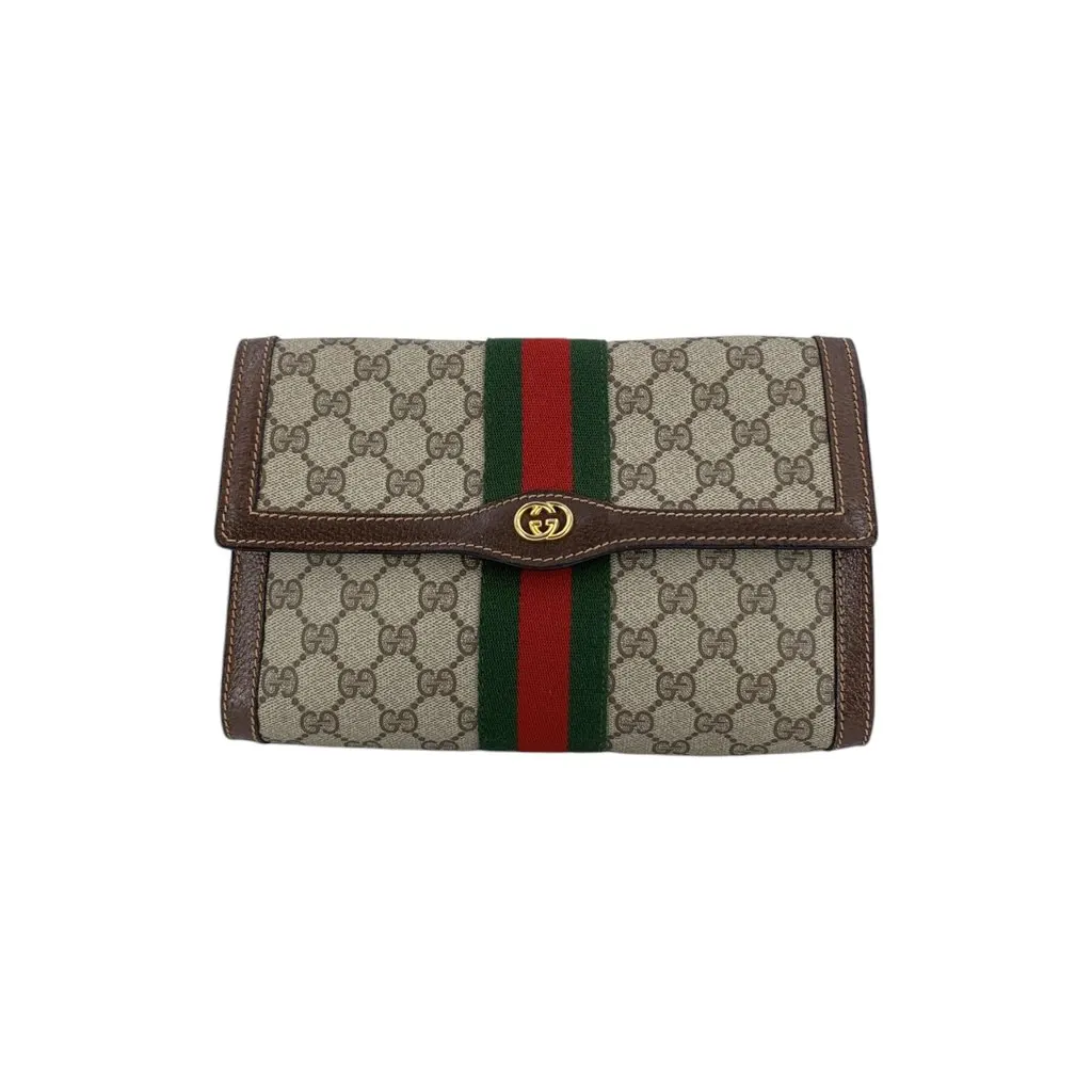 Gucci Clutch Bag Vintage Ophidia Brown Canvas Good - Front View