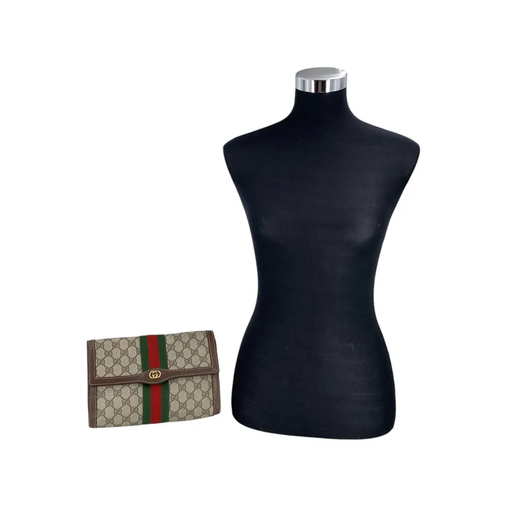 Gucci Clutch Bag Vintage Ophidia Brown Canvas Good - Back View