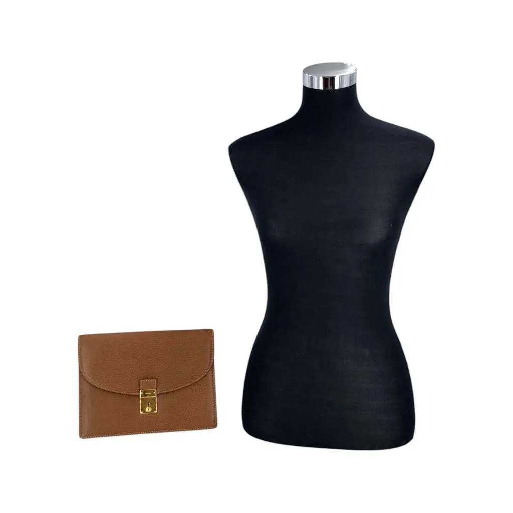 Gucci Clutch Bag Vintage Key Lock Clutch Brown Leather Good - Back View