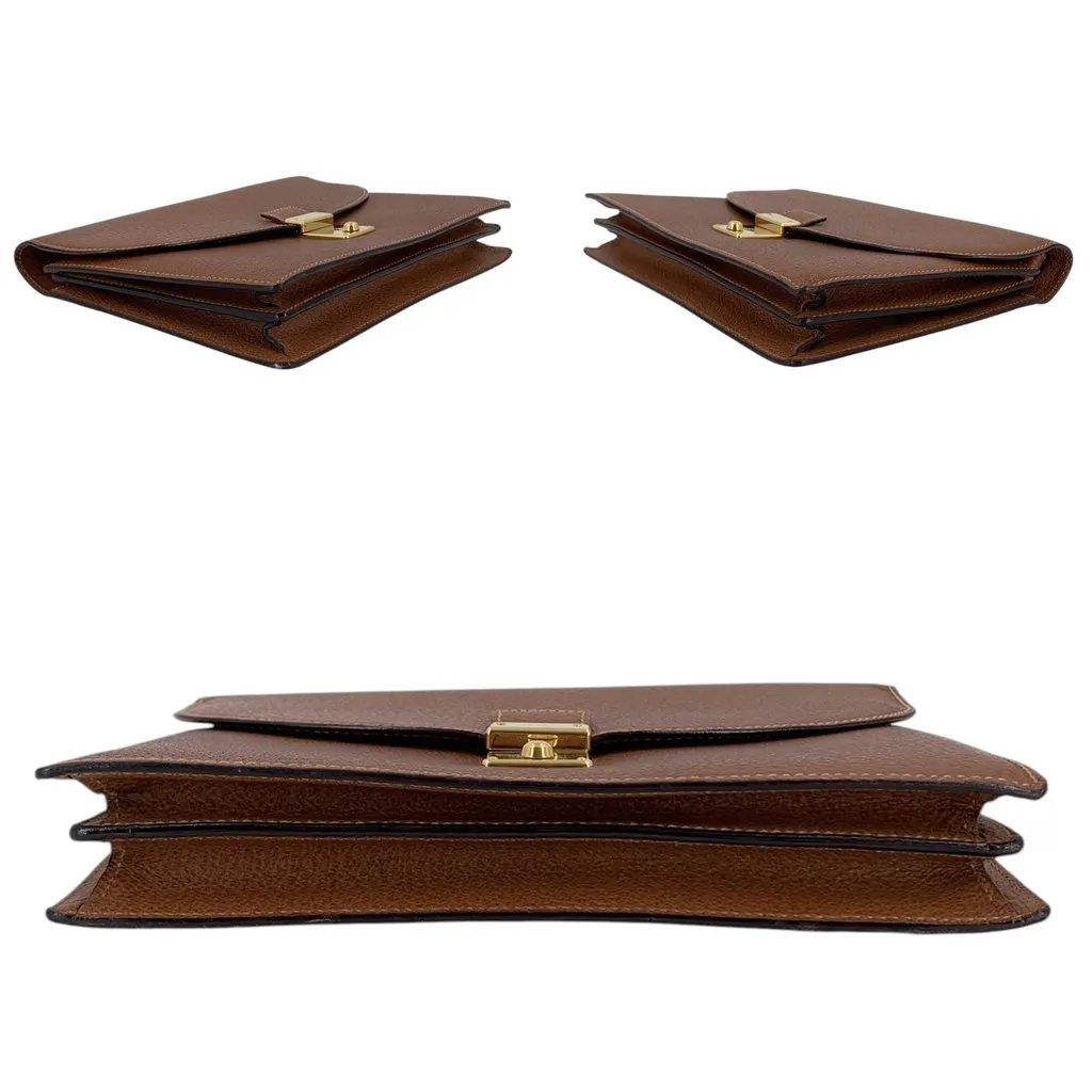 Gucci Clutch Bag Vintage Key Lock Clutch Brown Leather Good - Model View