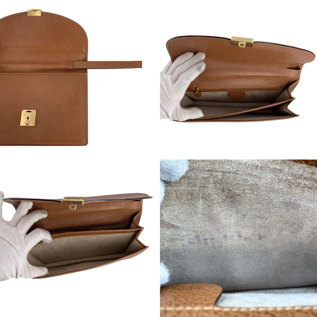 Gucci Clutch Bag Vintage Key Lock Clutch Brown Leather Good - Box View