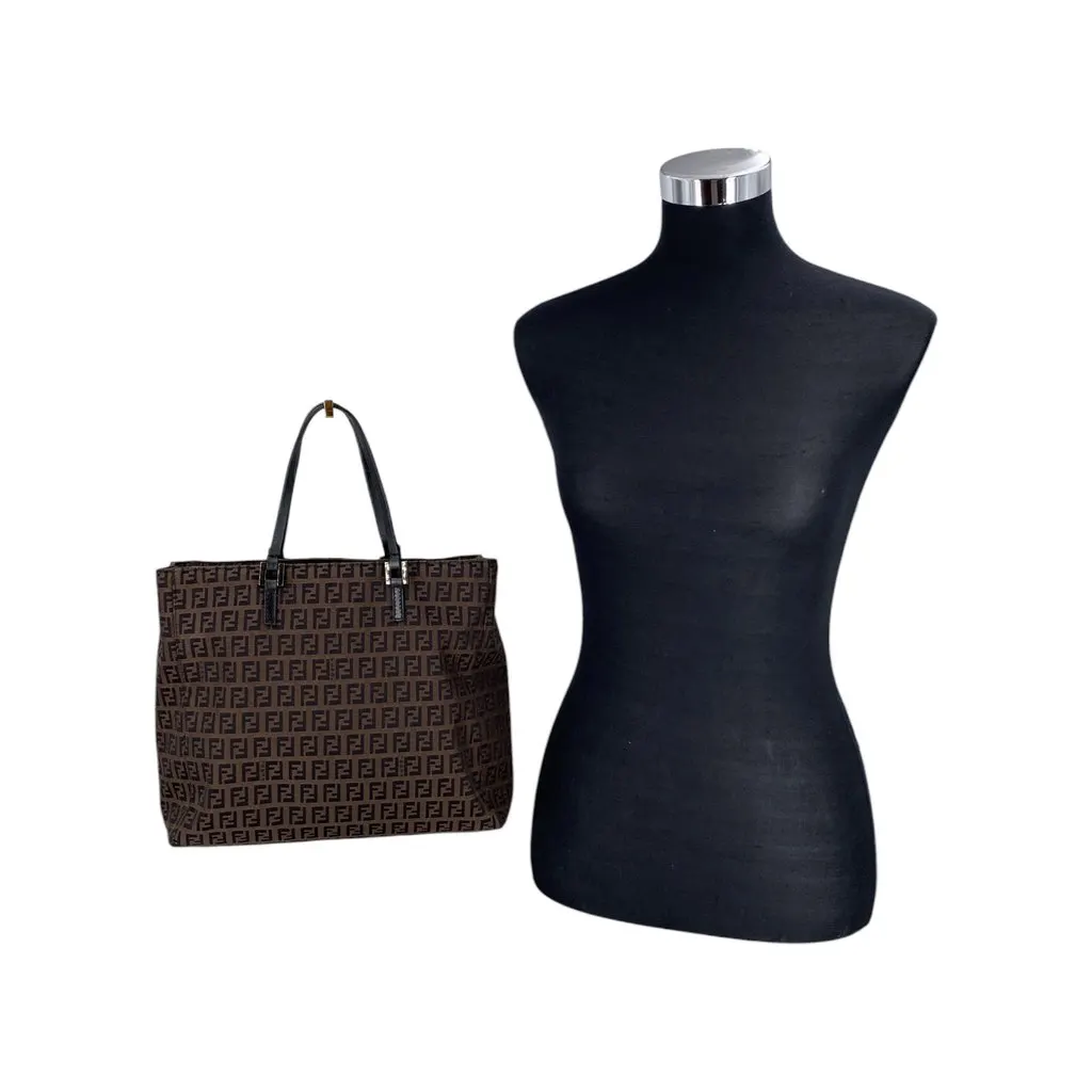 Fendi Tote Bag Vintage Zucchino Black Canvas Good - Back View