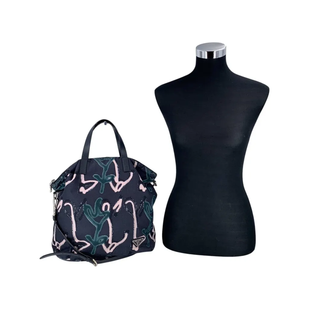 Prada Tote Bag Tessuto Stampato Collection Black Polyamide Good - Back View