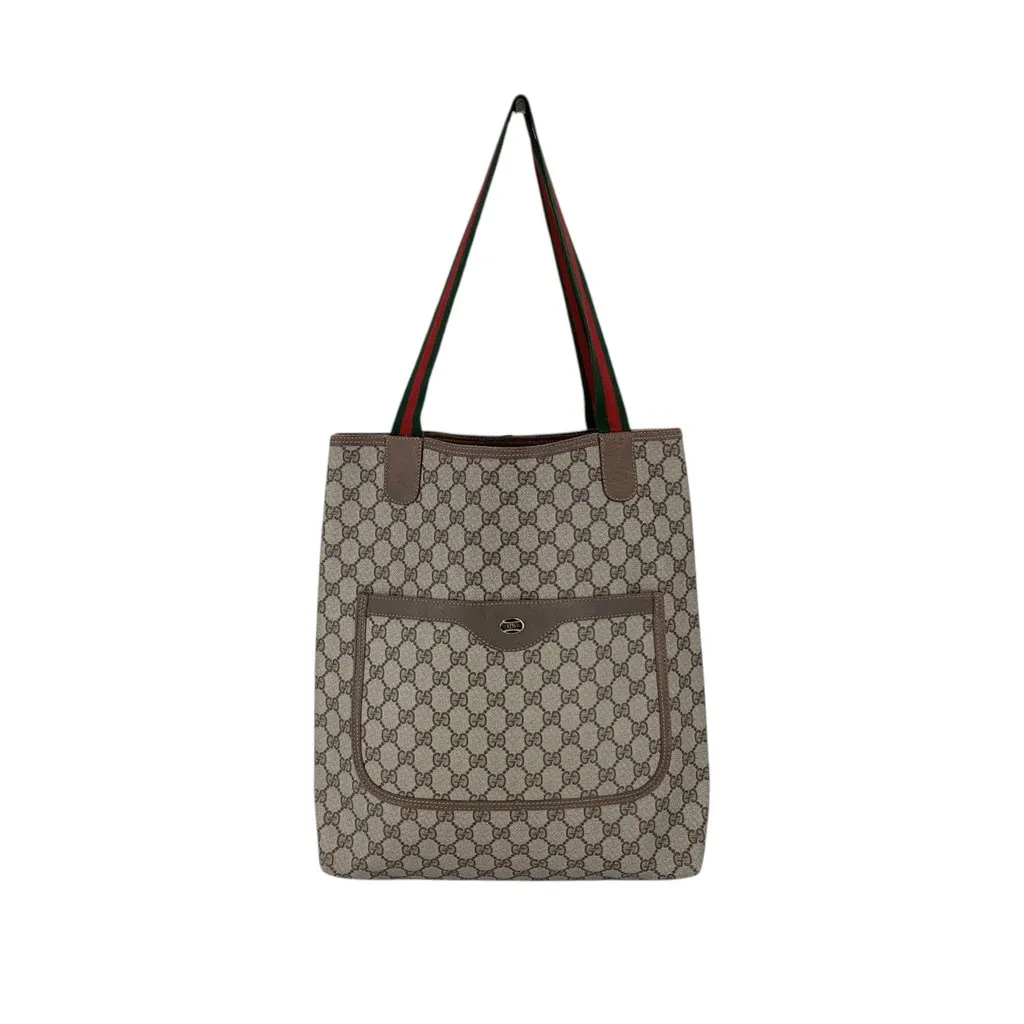 Gucci Tote Bag Vintage Ophidia Shopping Brown Canvas Good - Front View