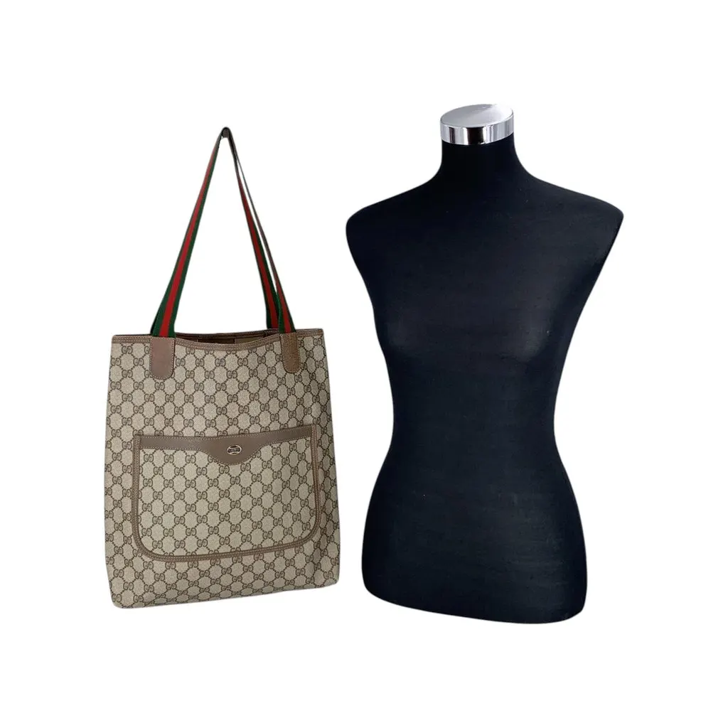 Gucci Tote Bag Vintage Ophidia Shopping Brown Canvas Good - Back View