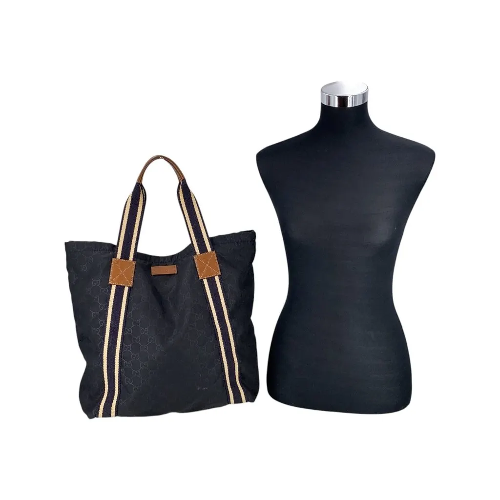 Gucci Tote Bag GG Nylon Black Polyamide Good - Back View