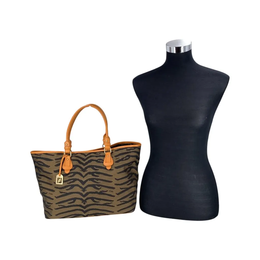 Fendi Tote Bag Tiger Orange Canvas Good - Back View