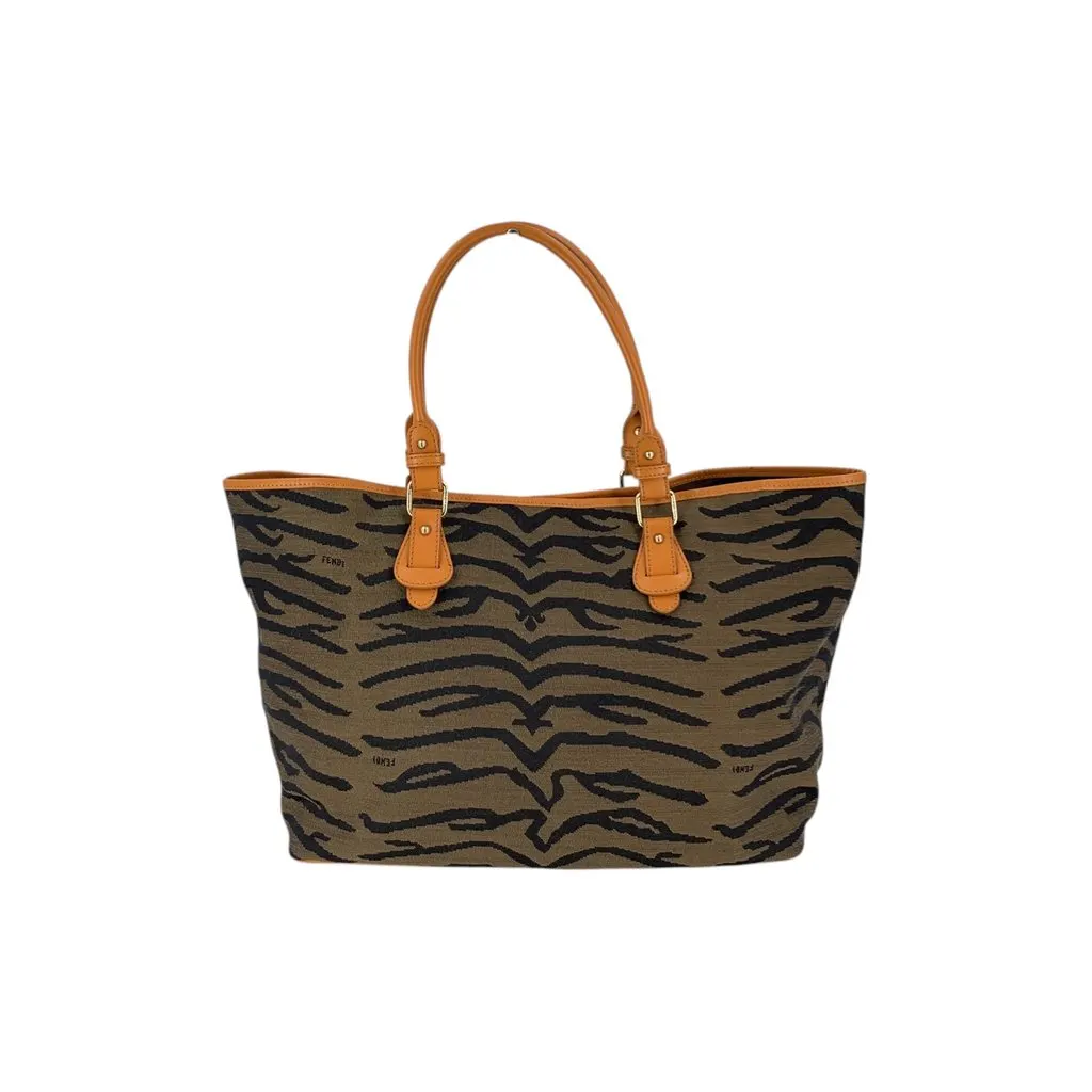 Fendi Tote Bag Tiger Orange Canvas Good - Inside View