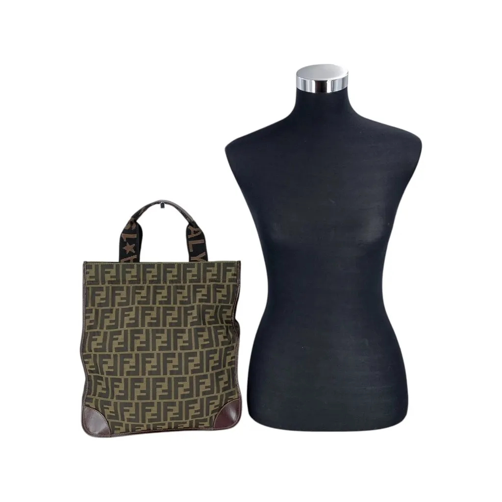 Fendi Handbag Vintage Foldable Tote Brown Canvas Good - Back View