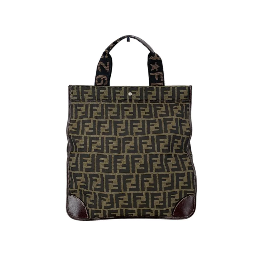 Fendi Handbag Vintage Foldable Tote Brown Canvas Good - Inside View