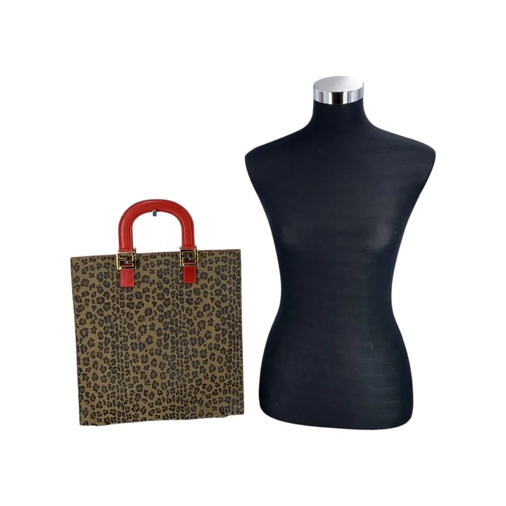Fendi Handbag Vintage Leopard Red Canvas Good - Back View