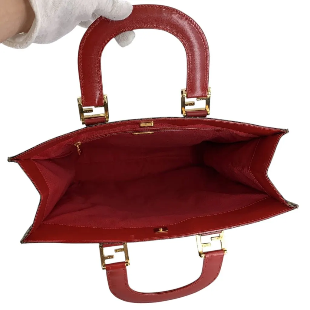 Fendi Handbag Vintage Leopard Red Canvas Good - Box View
