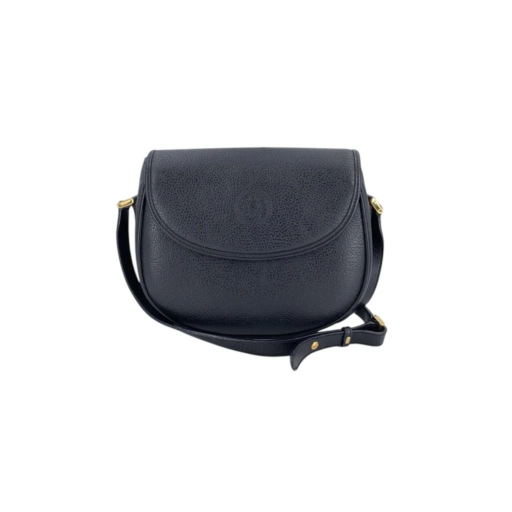 Gucci Crossbody Bag Vintage Black Leather Crest Zipper Pull