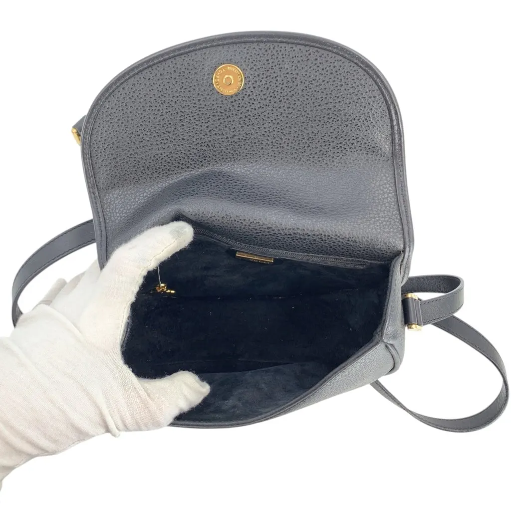Gucci Crossbody Bag Vintage Black Leather Crest Zipper Pull Black Leather Good - Box View