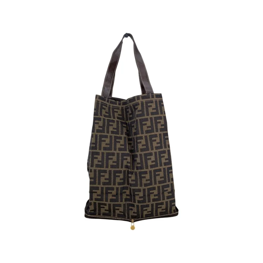 Fendi Tote Bag Vintage Zucca Packable Brown Canvas Good - Front View