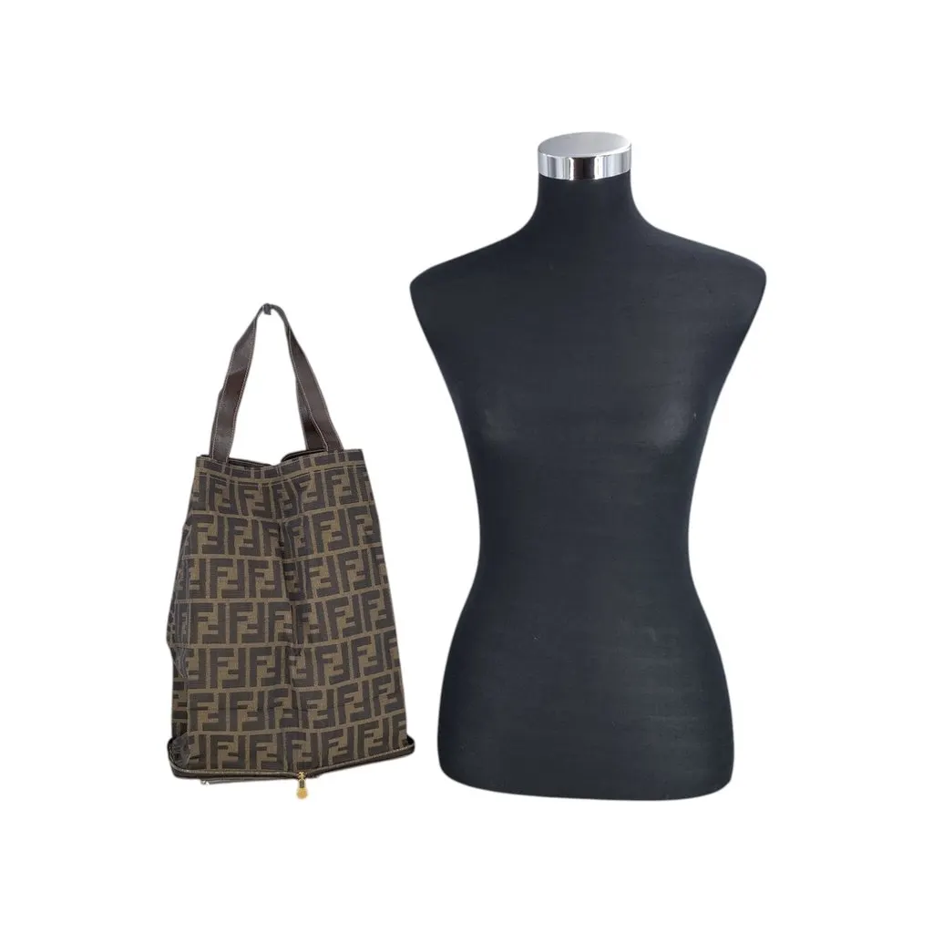 Fendi Tote Bag Vintage Zucca Packable Brown Canvas Good - Back View
