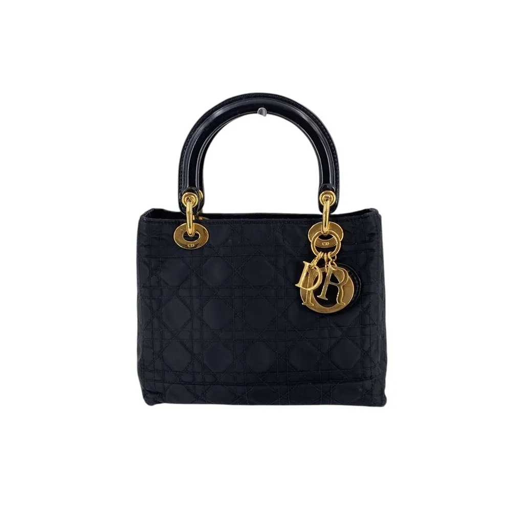 Dior Handbag Vintage Lady Dior Black Polyamide Good - Front View