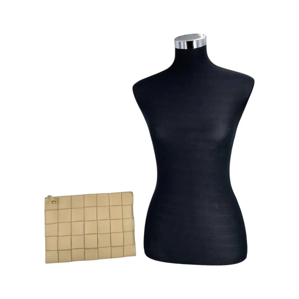 Bottega Veneta Clutch Bag Intrecciato Leather Beige Leather Good - Back View