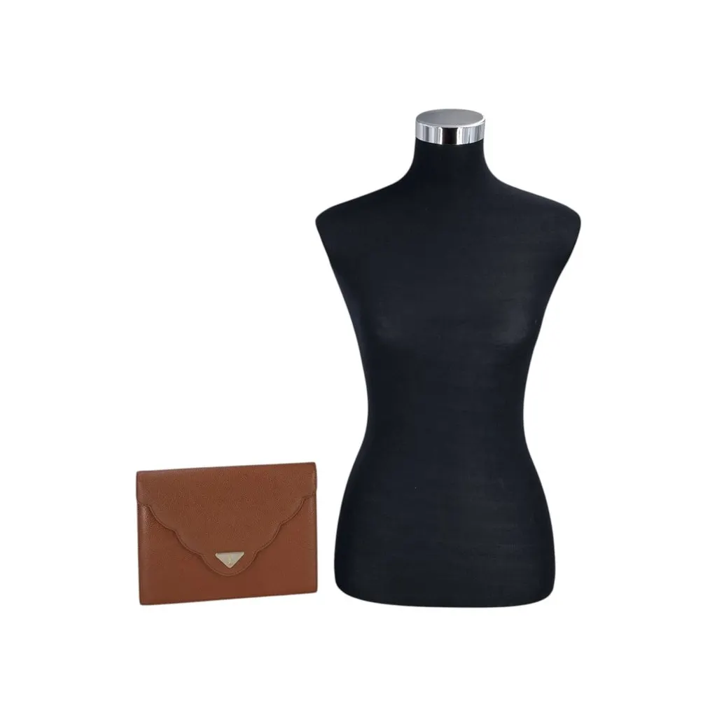 Saint Laurent Clutch Bag Vintage Scalloped Envelope Clutch Brown Leather Good - Back View