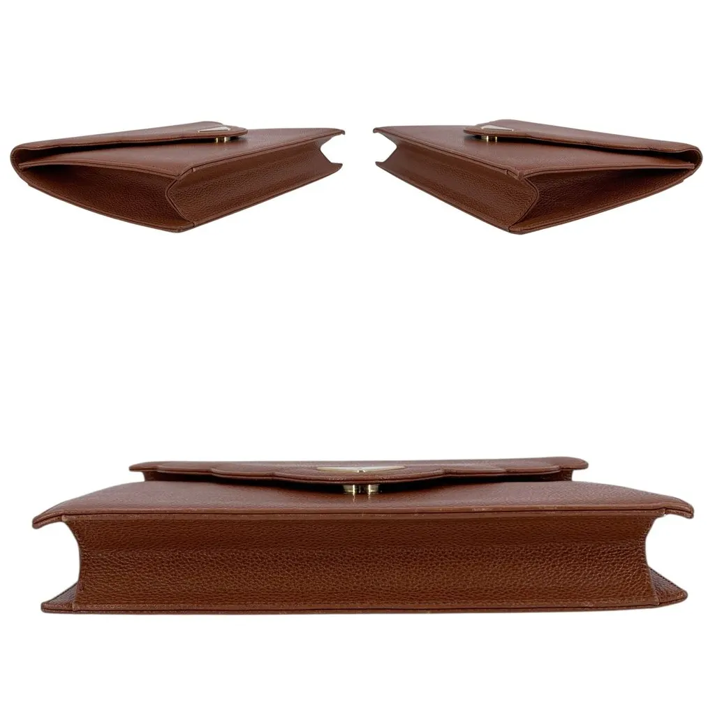 Saint Laurent Clutch Bag Vintage Scalloped Envelope Clutch Brown Leather Good - Model View
