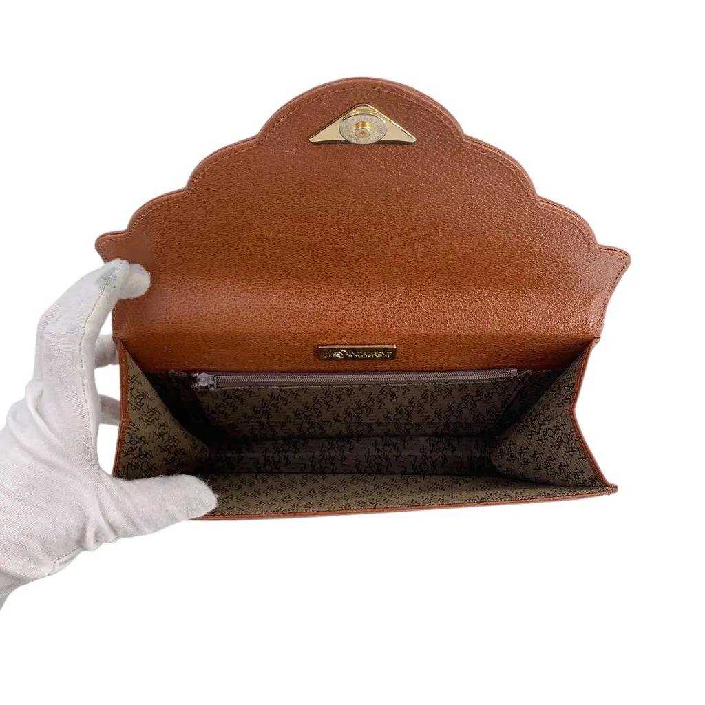 Saint Laurent Clutch Bag Vintage Scalloped Envelope Clutch Brown Leather Good - Box View