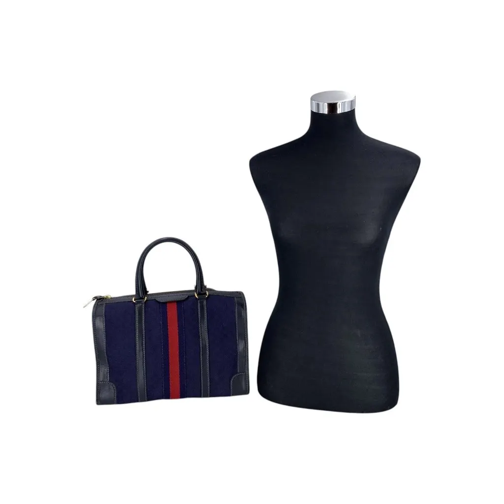 Gucci Handbag Vintage Boston Navy Canvas Good - Back View