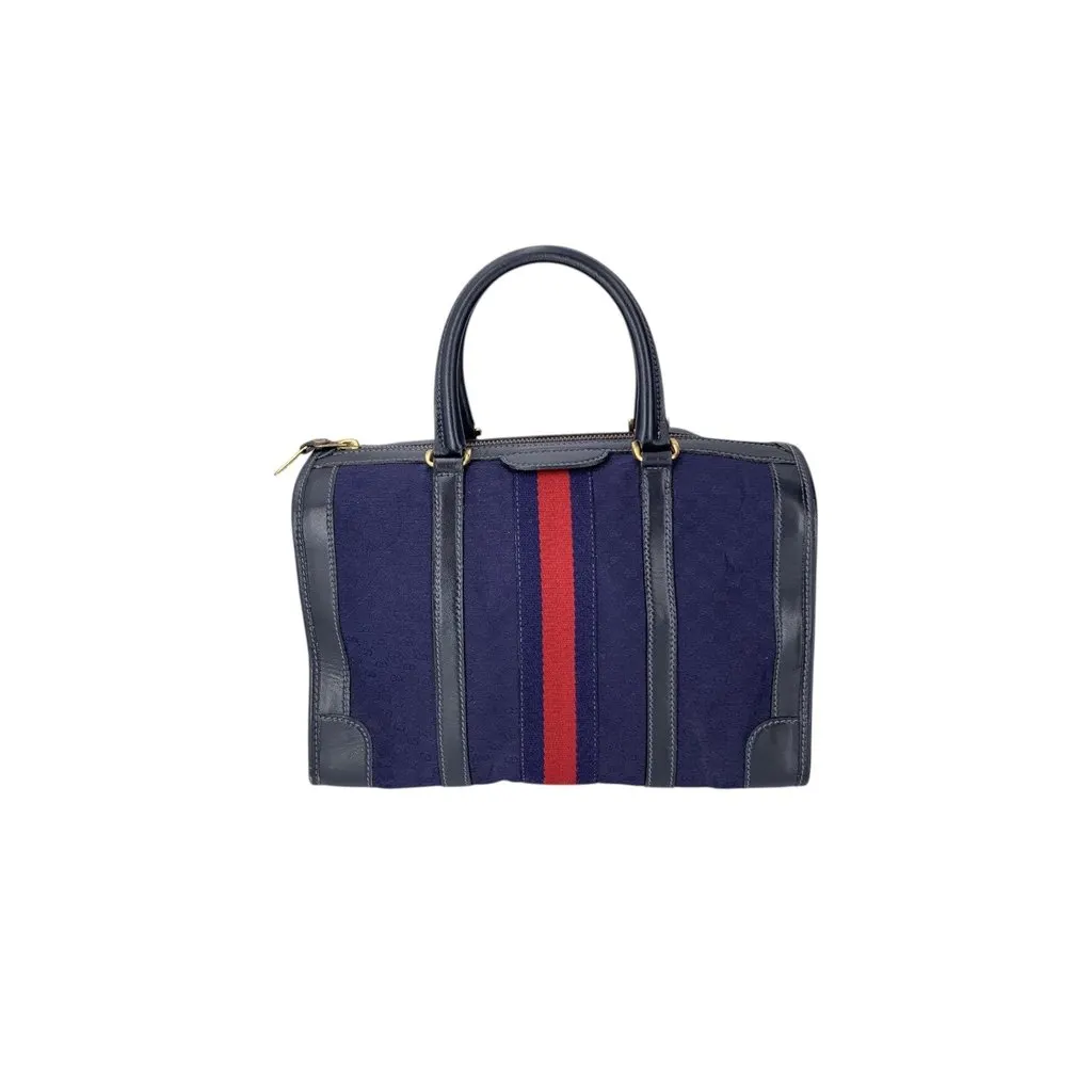 Gucci Handbag Vintage Boston Navy Canvas Good - Inside View