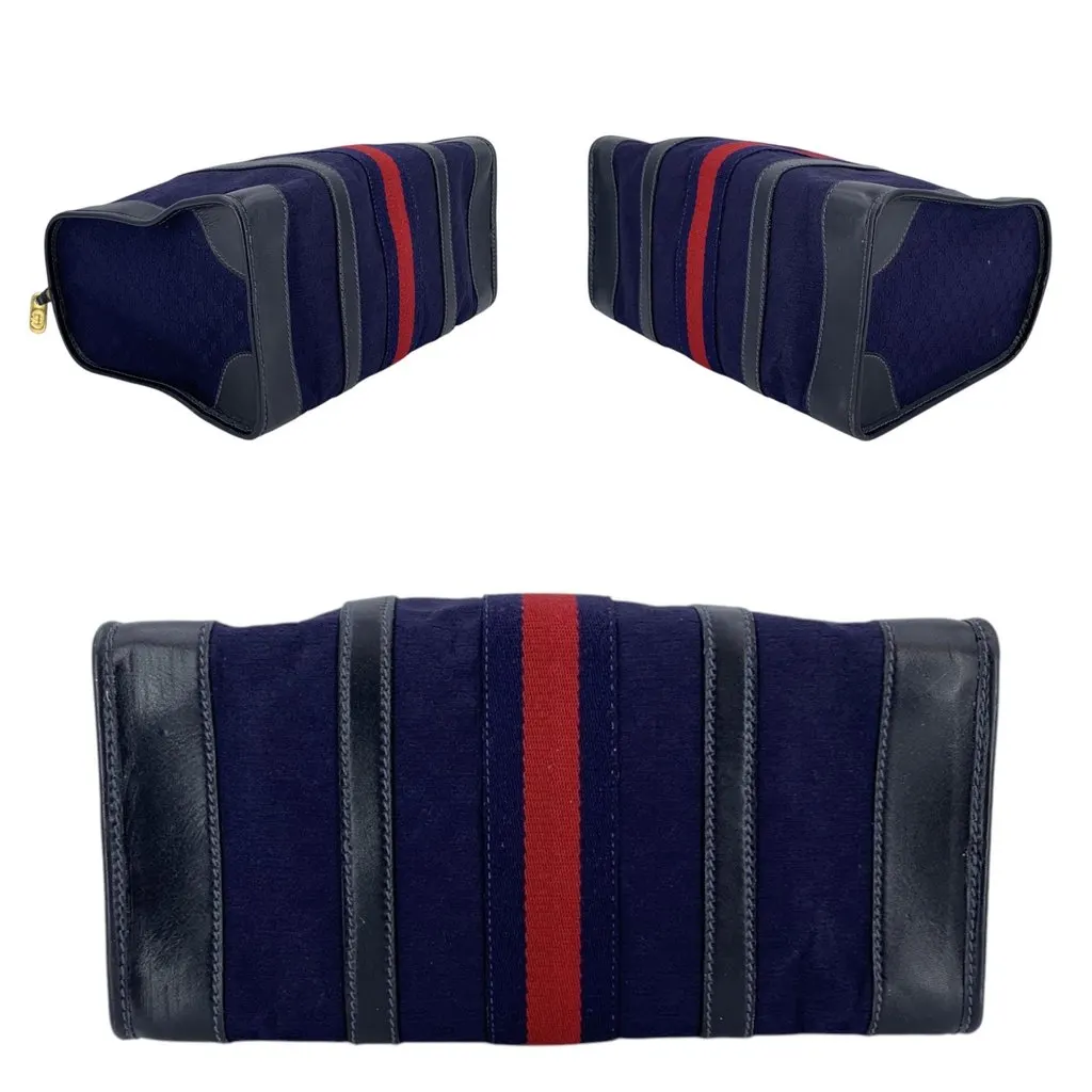 Gucci Handbag Vintage Boston Navy Canvas Good - Model View