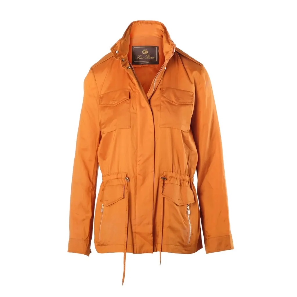 Loro Piana Orange Silk Hooded Safari Jacket - '00s Orange Silk Good - Model View