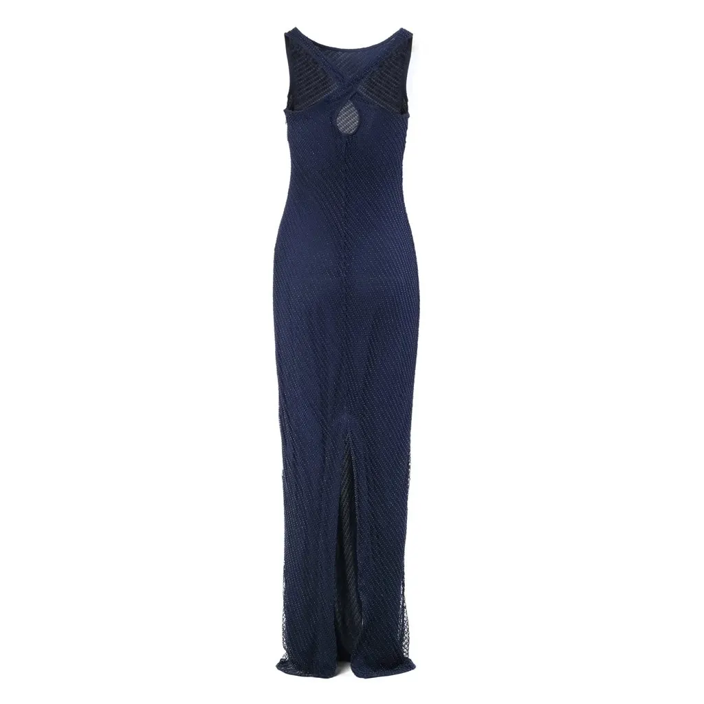 Ralph Lauren Navy Beaded Mesh Cross-Back Gown - '20s Navy Good - Back View