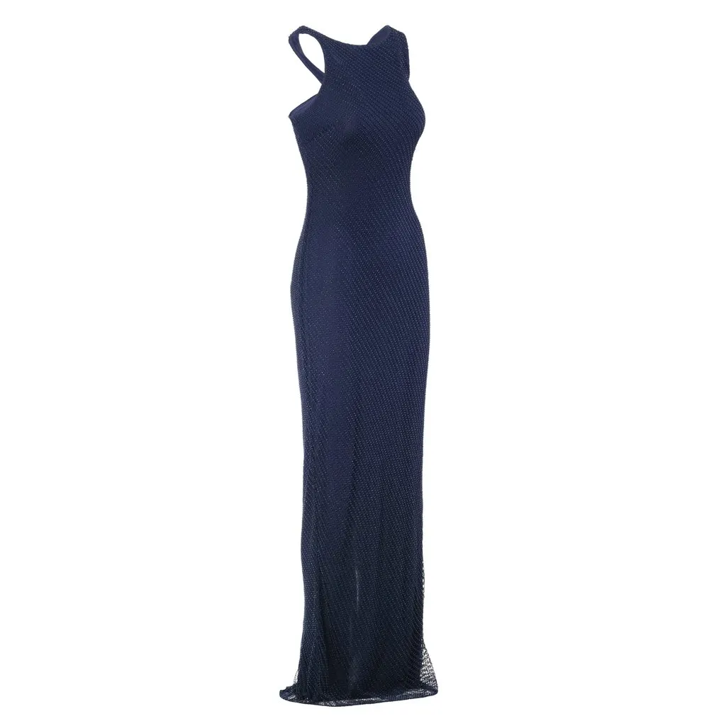 Ralph Lauren Navy Beaded Mesh Cross-Back Gown - '20s Navy Good - Inside View