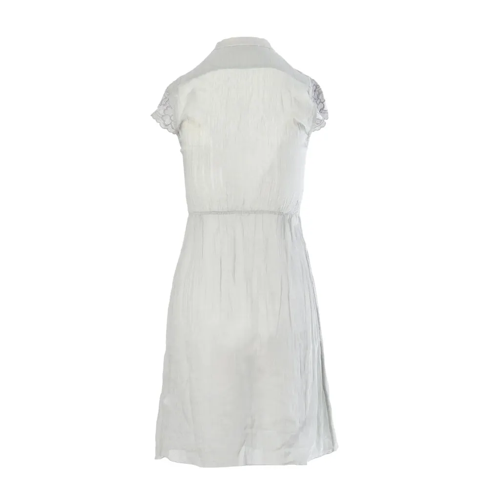 Unsigned Kristina Ti Sage Grey Embroidered Cotton and Silk Dress - '10s Grey Cotton Good - Inside View