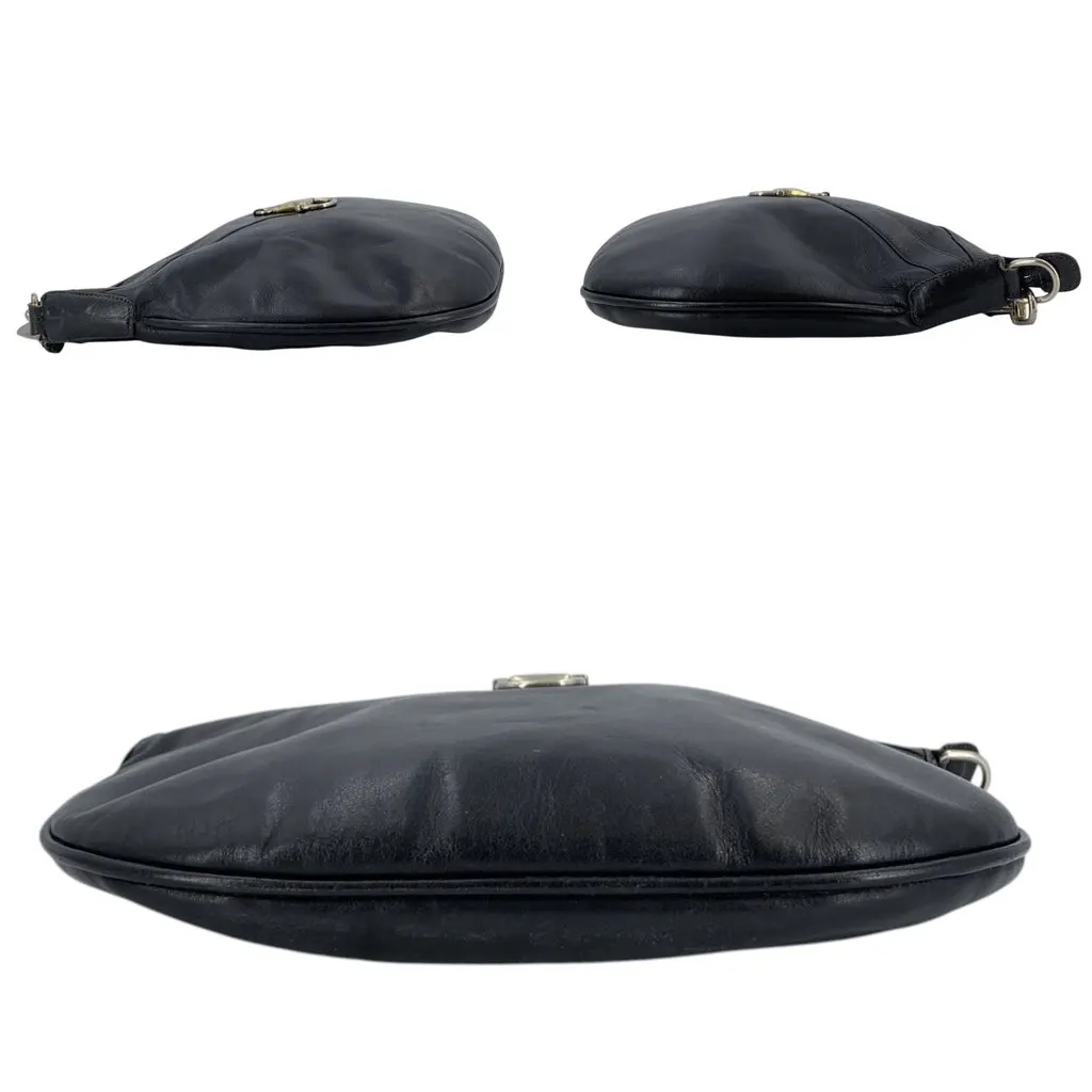 Gucci Shoulder Bag Vintage Stirrup Black Leather Good - Model View