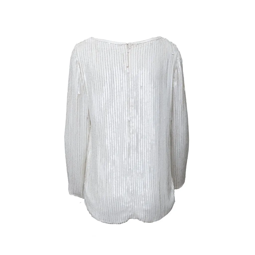Yves Saint Laurent Sequined Blouse - '00s White Silk Good - Inside View