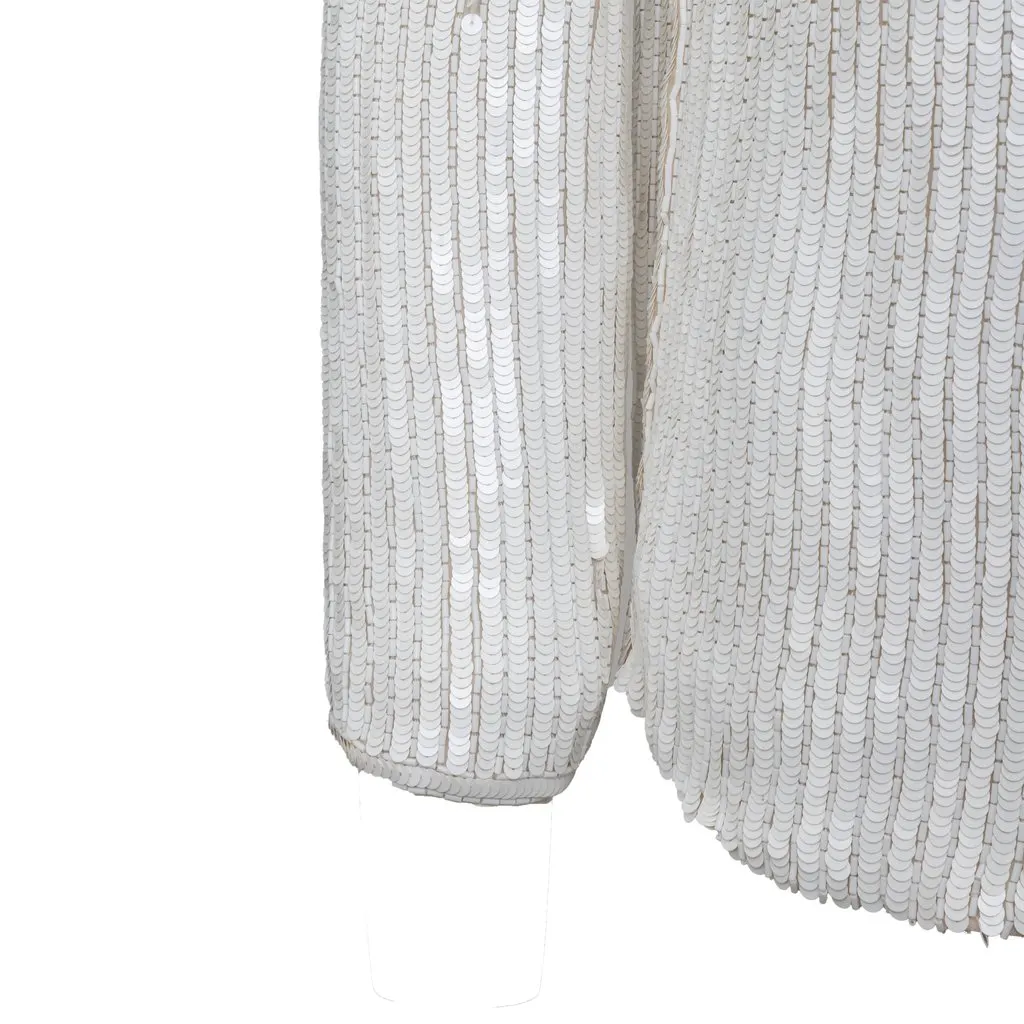 Yves Saint Laurent Sequined Blouse - '00s White Silk Good - Model View