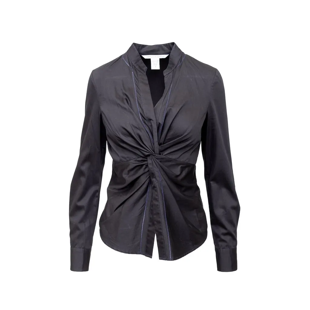 Diane von Furstenberg Black Shirt - '00s Black Cotton Good - Front View