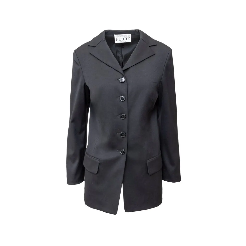 Gianfranco Ferré Black Jacket - '90s Black Wool Good - Front View
