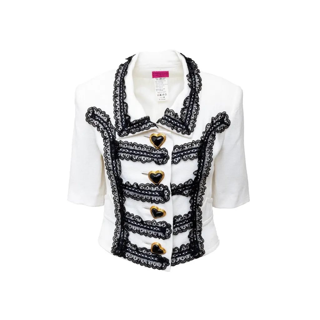 Christian Lacroix Jacket - '90s White Lace Good - Front View