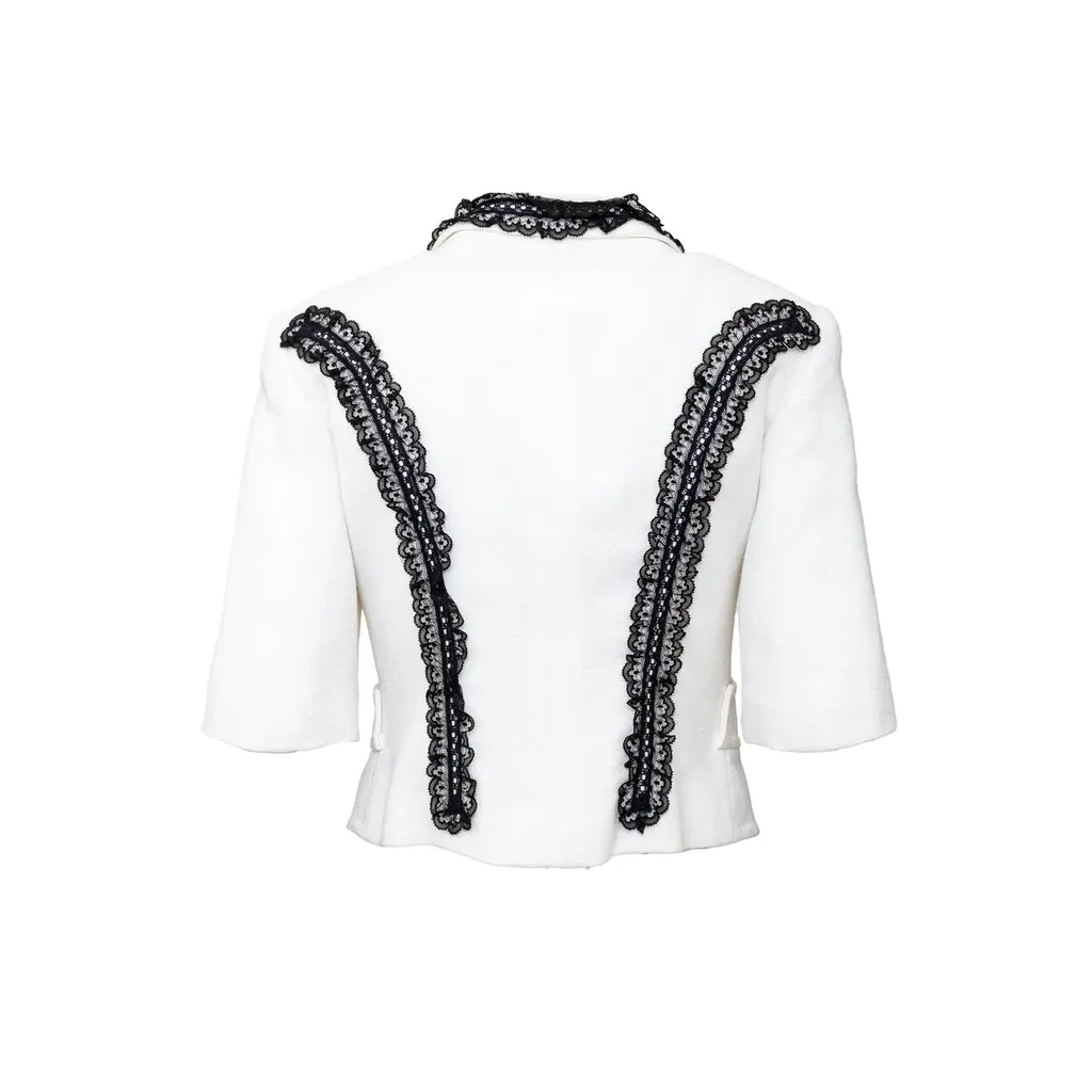 Christian Lacroix Jacket - '90s White Lace Good - Back View