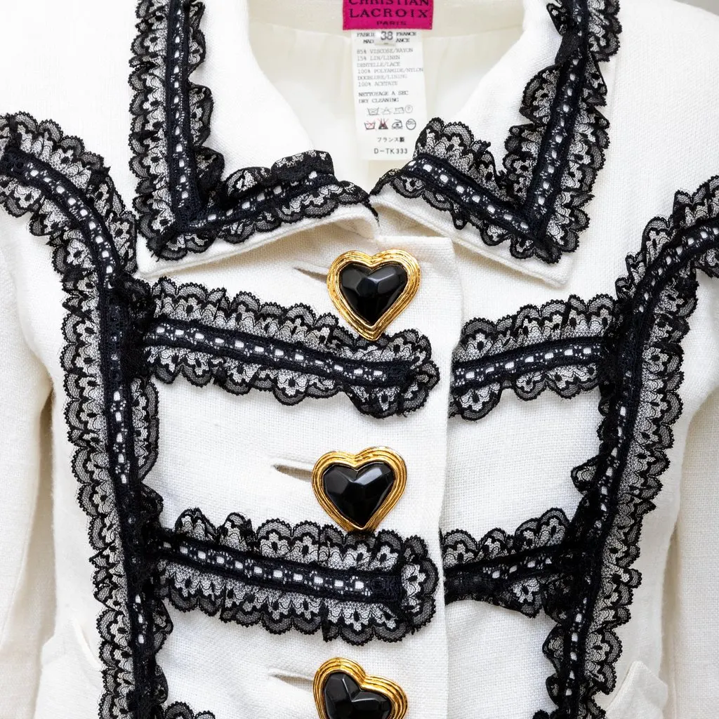 Christian Lacroix Jacket - '90s White Lace Good - Inside View