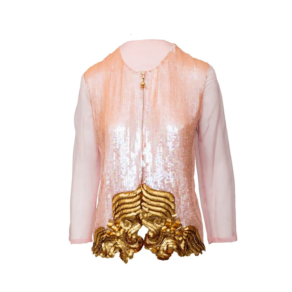 Gianfranco Ferre Sequined Sheer Jacket - '90s Pink Good - Front View