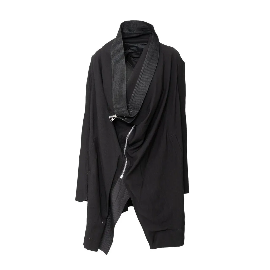 Rick Owens Asymmetrical Jacket - '10s Black Wool Good - Front View
