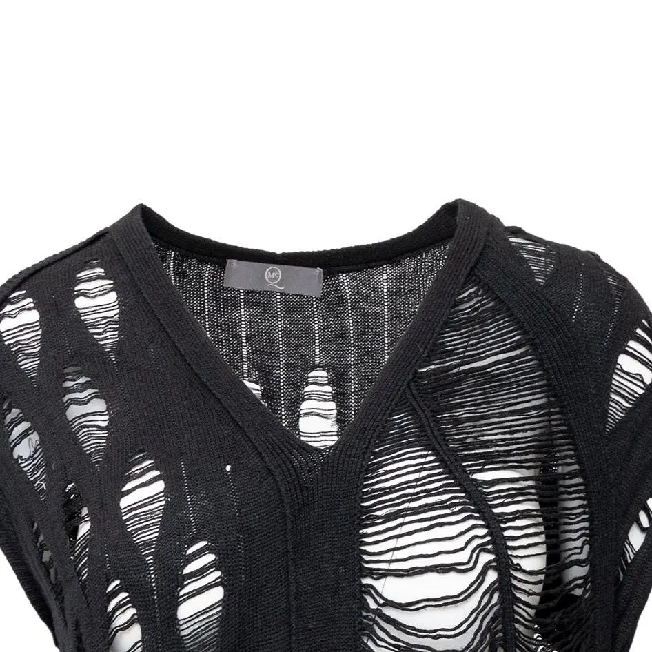 Alexander McQueen Destroyed T-Shirt - '10s Black Wool Good - Inside View