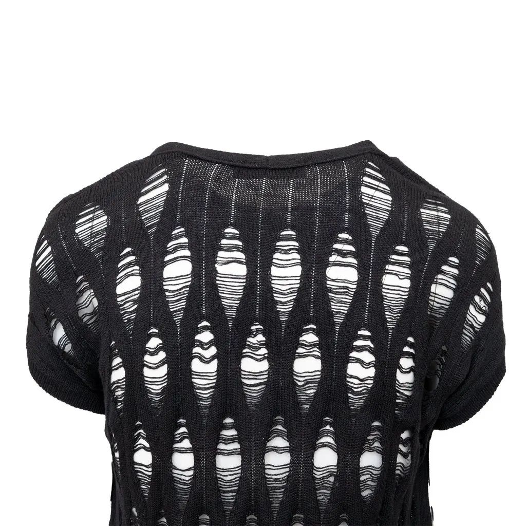 Alexander McQueen Destroyed T-Shirt - '10s Black Wool Good - Model View
