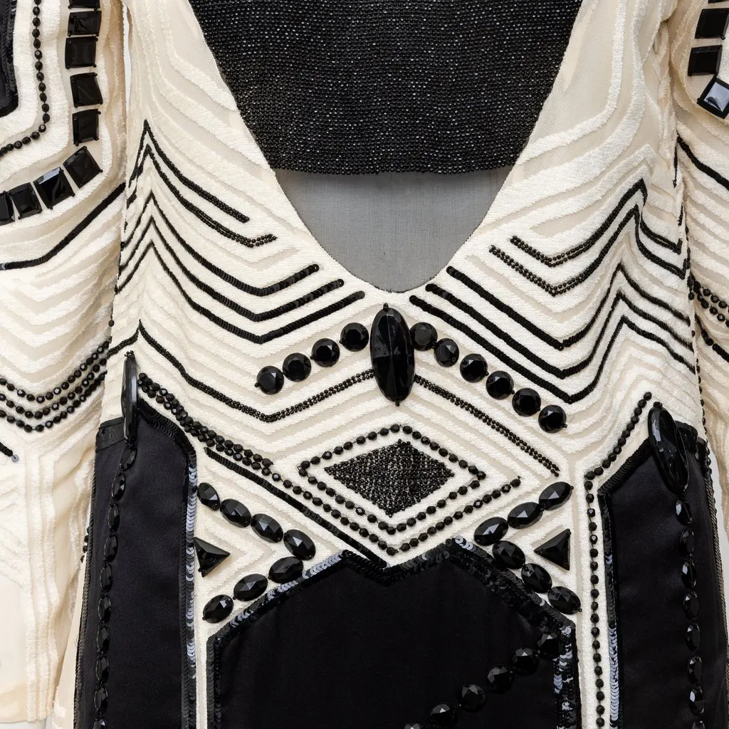 Gianfranco Ferré Beaded Long Sleeve Dress - '90s MultiColor Silk Good - Model View
