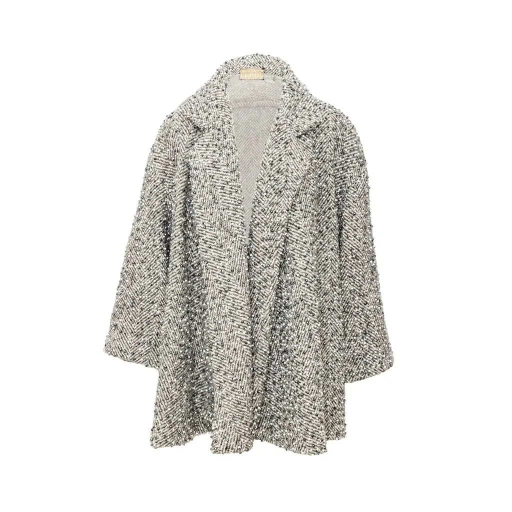Gianfranco Ferre Herringbone Coat - '80s Grey Wool Good - Front View