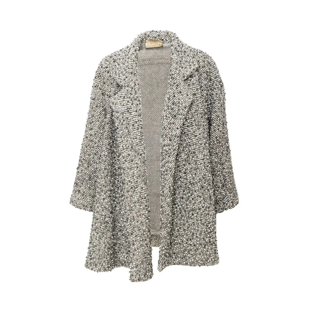 Gianfranco Ferre Herringbone Coat - '80s Grey Wool Good - Inside View
